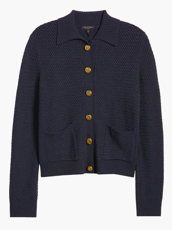 rag & bone Sweaters - rag & bone Jax Cardigan Merino Wool Blend Navy Blue Button Front Medium Luxury